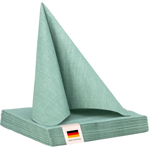 100% Mosel Servietten, 20 Stück (33 x 33 cm), in Eukalyptus Grün, edle Tischdeko für Hochzeit, Kommunion, Konfirmation, Taufe & Geburtstag von 100%Mosel