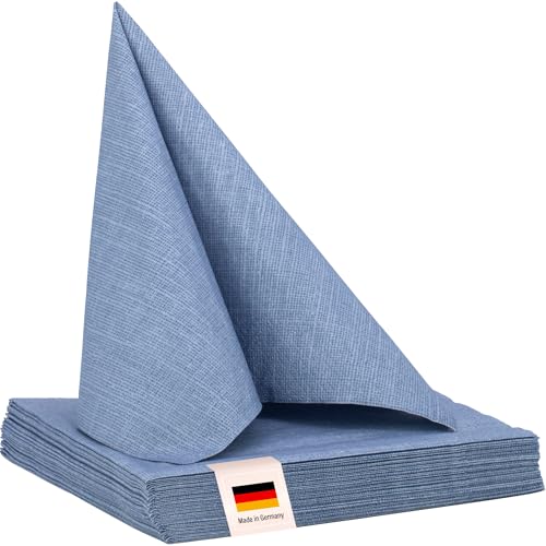 100% Mosel Servietten, 20 Stück (33 x 33 cm), in Rauchblau, edle Tischdeko für Hochzeit, Kommunion, Konfirmation, Taufe & Geburtstag von 100%Mosel