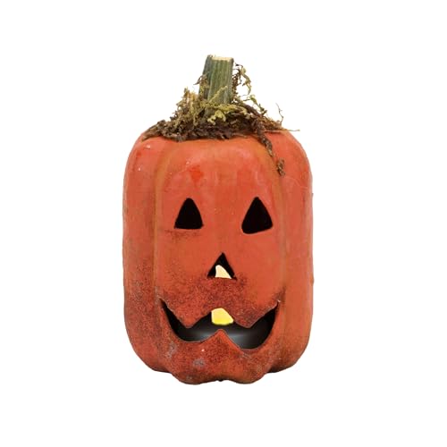 100 North Raggedy Junction Primitive Halloween Distressed Orange 12,7 x 7,6 cm Pappmaché mit echtem Kürbisstiel, Teelichthalter, Abdeckung, Dekoration, Jack-o-Lantern von 100 North