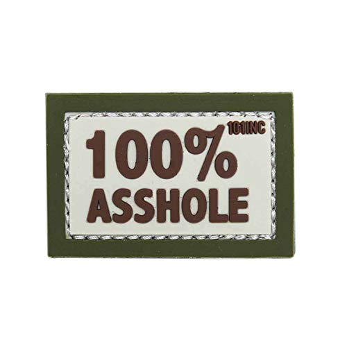 101 INC. Emblem 3D Rubber Patch 100% Asshole Klett Abzeichen Aufnäher beige/grün von 101 INC.