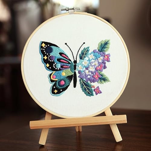 101DIYStudio Stickset Anfänger Erwachsene mit vorgedrucktem Motiv, Stickerei Schmetterling, DIY Set zum Sticken, Wanddeko, Geschenke von 101DIYStudio