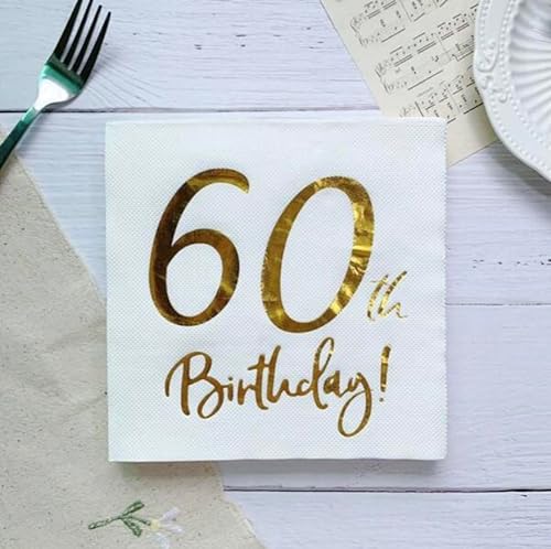 60. Jahr • Weiße Einweg-Papierservietten für Geburtstagsfeier mit Anzahl Jahren • Alter von 13 di Ilaria
