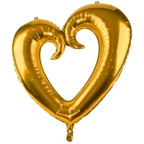 Herzluftballon 75cm XXL Folienballon Rot Gold Silber wählbar 1 5 10 20 Stück Hochzeit Verlobung Valentinstag Party Deko Stecksystem verbindbar wiederverwendbar Ballonbogen Girlande (Gold-10) von 1965