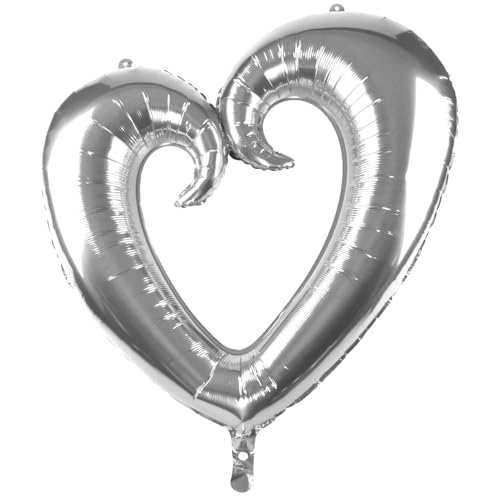 Herzluftballon 75cm XXL Folienballon Rot Gold Silber wählbar 1 5 10 20 Stück Hochzeit Verlobung Valentinstag Party Deko Stecksystem verbindbar wiederverwendbar Ballonbogen Girlande (Silber-10) von 1965