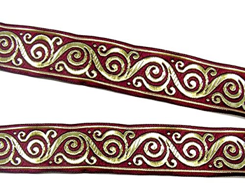1A-Kurzwaren 10m Jacquard-Borte Bordeaux-Gold 22mm breit 100% Polyester Dekorativ von 1A-Kurzwaren