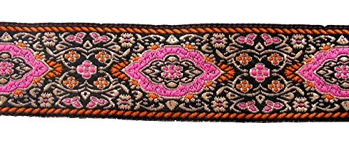 10m Medaillon Borte Webband 35mm Farbe: Schwarz-Orange-Pink-Weiss präsentiert von 1A-Kurzwaren 35589-V2 von 1A-Kurzwaren