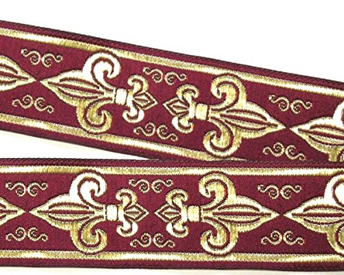 1A-Kurzwaren 10m Lilien Borte Fleur de Lis Webband 50mm breit Farbe: Bordeaux-Gold 50063-bogo von 1A-Kurzwaren