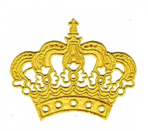 Aufnäher Bügelbild Aufbügler Iron on Patches Applikation Krone 8x6cm Farbe: Lurex-Gold AA466-1 von 1A-Kurzwaren