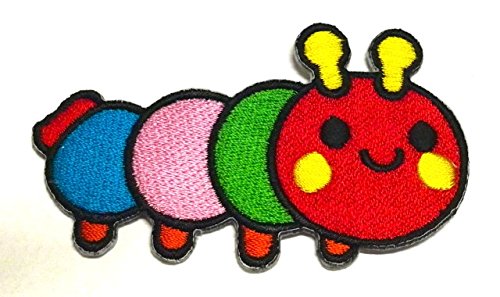 Aufnäher Bügelbild Aufbügler Iron on Patches Applikation Raupe 7,7 x 4,5cm Farbe: Rot-Grün-Rosa-Blau von 1A-Kurzwaren