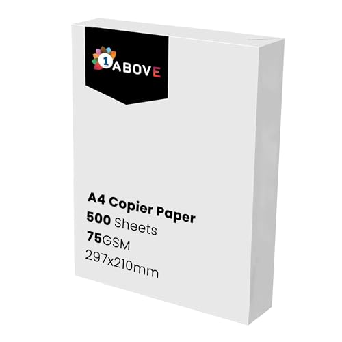 A4 Mehrzweck-Kopier- und Druckerpapier, 75 g/m², 500 Blatt, 297 mm x 210 mm, weißes Papier für Zuhause oder Büro, Kunst und Handwerk, 1 Ries von 1ABOVE