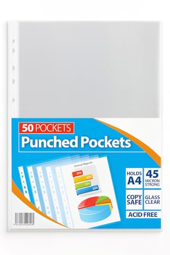 Klarsichthüllen aus Kunststoff, A4, 45 Mikron, 50 Stück, kristallklare Oberfläche, verstärkte Mehrfachlochung, für Ringbücher und Aktenordner von 1ABOVE