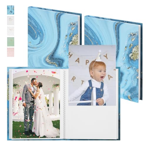 1DOT2 Fotoalbum Einsteckalbum 10x15 2 Pack Fotoalben zum Einstecken Mit Wasserdichter Membran Beschichtet, Jedes Fasst 36 Fotos(Blau mit Ozeanwelle) von 1DOT2