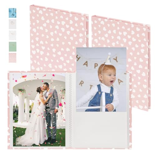 1DOT2 Fotoalbum Einsteckalbum 10x15 2 Pack Fotoalben zum Einstecken Mit Wasserdichter Membran Beschichtet, Jedes Fasst 36 Fotos(Rosa mit Herzen) von 1DOT2