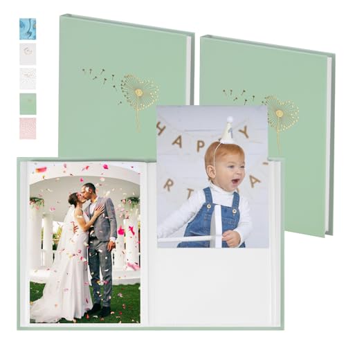 1DOT2 Fotoalbum Einsteckalbum 10x15 2 Pack Fotoalben zum Einstecken Mit Wasserdichter Membran Beschichtet, Jedes Fasst 36 Fotos(Salbeigrüner Löwenzahn) von 1DOT2