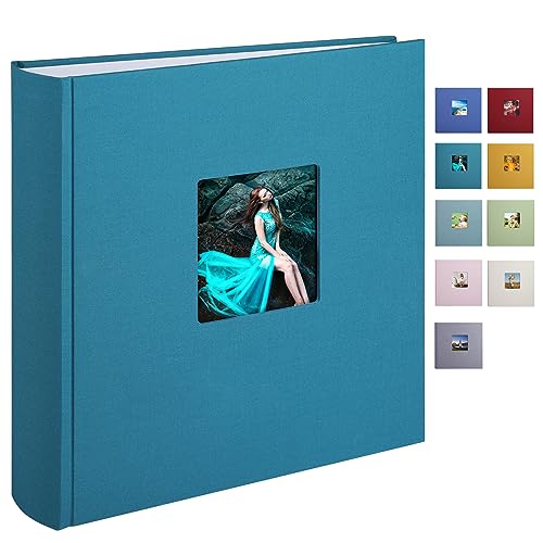 1DOT2 Leinen Fotoalbum Groß, Fotobuch zum Selbstgestalten und Einkleben im Format 30x30.5 cm hat 120 säurefreien weisse Seiten (200g/m²), Perfekt für Baby, Hochzeits, Kinder（Pfauenblau) von 1DOT2