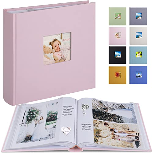 Fotoalbum Klein Einsteckalbum mit 100 Seiten, Fotoalbum zum Einstecken für 200 Fotos 10x15 oder 100 vertikale 11,5x15,5 photos oder 100 vertikale Bilder bis zu 12x20cm (Rosa) von 1DOT2