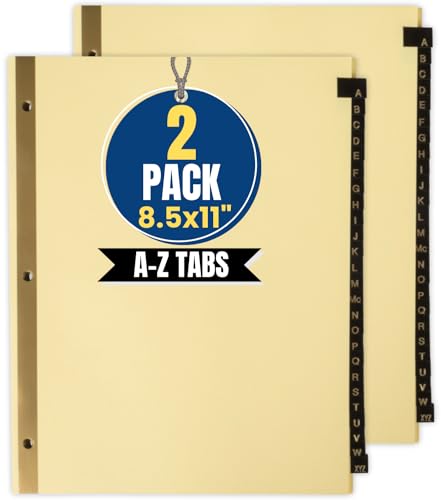 1InTheOffice A-Z Registerkarten, Alphabet-Trennblätter für 3-Ringbuch, 3 Ringbuch-Trennblätter mit Reitern, Lederreiter, 21,6 x 27,9 cm, 25 Register, Schwarz (2 Stück) von 1InTheOffice