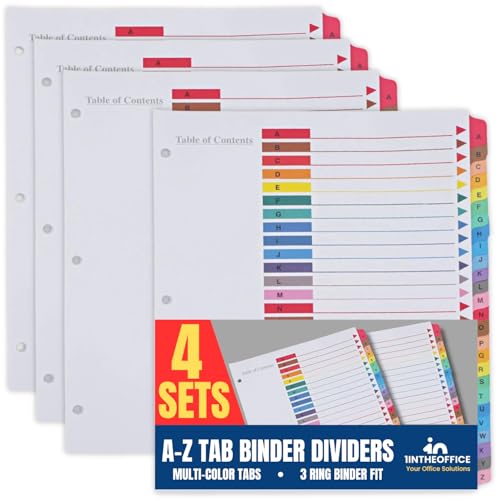 1InTheOffice Alphabetische Trennblätter für 3 Ringordner, A-Z Tab-Binder-Trennblätter, anpassbares Inhaltsverzeichnis, mehrfarbige Tabs, 4 Sets 1InTheOffice Alphabetische Trennblätter für 3 Ringordner, A-Z Tab-Binder-Trennblätter, anpassbares Inhaltsverzeichnis, mehrfarbige Tabs, 4 Sets von 1InTheOffice