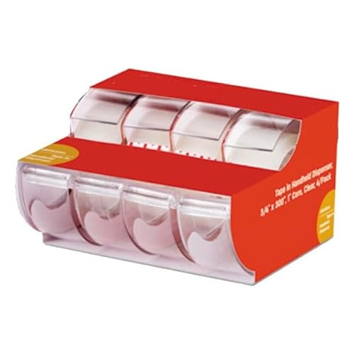 1InTheOffice Klebebandabrollen-Spender, handlicher Klebebandabroller, unsichtbares Klebeband, nachfüllbar, 2,5 cm Kern, 1,9 cm x 762 cm, transparent, 4 Stück von 1InTheOffice