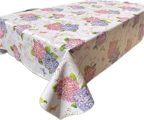 1KDreams Schmutzabweisende PVC-Tischdecke mit Blumenmuster im Shabby-Chic-Stil, Hortensien, leicht zu reinigen, quadratisch, hergestellt in Italien (Shabby Hortensia, 140 x 140 cm) von 1KDreams