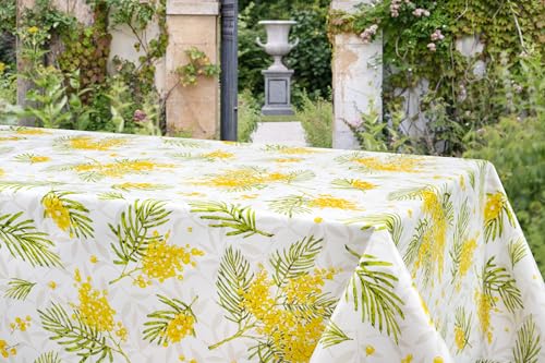 1KDreams Schmutzabweisende Tischdecke, rund, aus PVC, Eleganz und Praktikabilität, hergestellt in Italien, (Mimose, Ø160 cm) von 1KDreams