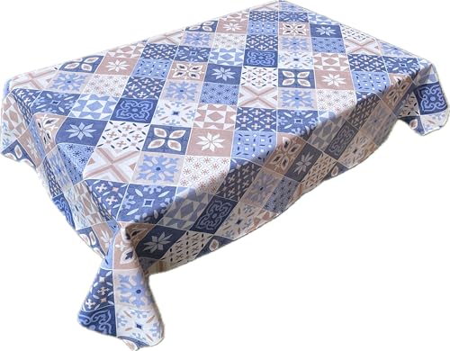 1KDreams Schmutzabweisende Tischdecke aus PVC, geometrisches Muster, blaue Majoliken, rechteckig (Majoliken Hellblau, 140 x 180 cm) von 1KDreams