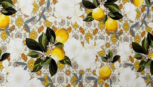 1KDreams Schmutzabweisende Tischdecke aus PVC – quadratische Tischdecke mit Zitronen- und Blumenmuster, leicht zu reinigen, Made in Italy (Limoni gelb, 140 x 140 cm) von 1KDreams