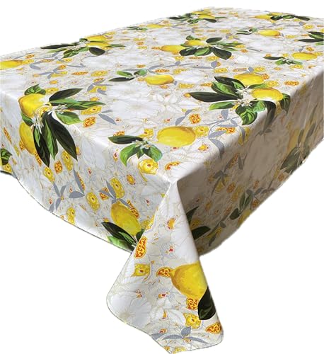 1KDreams Schmutzabweisende Tischdecke aus PVC – rechteckige Kunststoff-Tischdecke mit Zitronen- und Blumenmuster, leicht zu reinigen, Made in Italy (Limoni gelb, 140 x 240 cm) von 1KDreams
