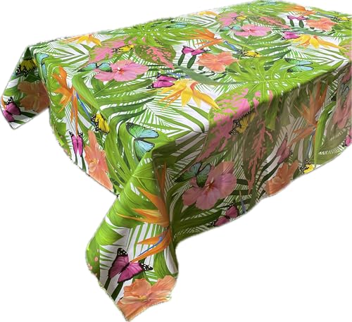 1KDreams Plastifizierte Tischdecke, schmutzabweisend, tropischer Dschungel, rechteckig, Wachstischdecke, hergestellt in Italien (Dschungel, 140 x 180 cm) von 1KDreams