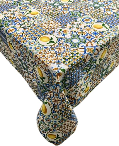 1KDreams Tischdecke, rechteckig, sizilianische Zitronen und Majoliken, modern, hergestellt in Italien, 130 x 180 cm von 1KDreams