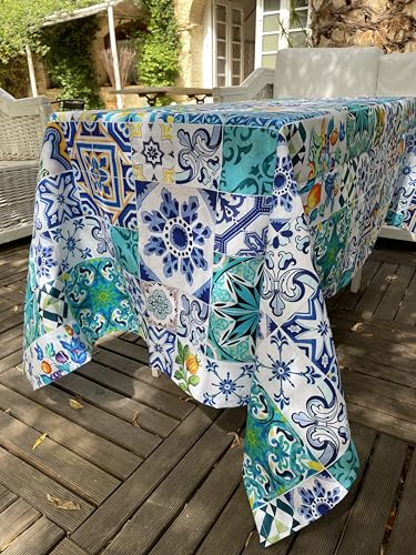 1KDreams Tischdecke Baumwolle Majolica, Fliesen, Arabesisch Rechteckig Moderne Dekoration, elegant Made in Italy 130x180 cm mehrfarbig von 1KDreams