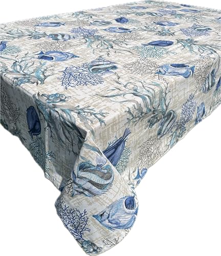 1KDreams Tischdecke – Sommerlicher Marinestil mit Fischen und blauen Korallen – dekorative Tischdecke – Made in Italy (Marineblau, 130 x 180 cm) von 1KDreams