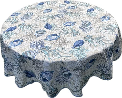 1KDreams Tischdecke – Sommerlicher Marinestil mit Fischen und blauen Korallen – dekorative Tischdecke – Made in Italy (Marineblau, Ø140 cm) von 1KDreams
