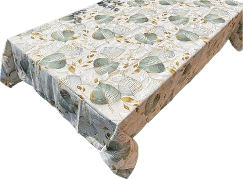 1KDreams Tischdecke - Tischdecke Blätter Salbeigrün und Gold - Modern Elegant - Made in Italy (Grün, 130x180 cm) von 1KDreams
