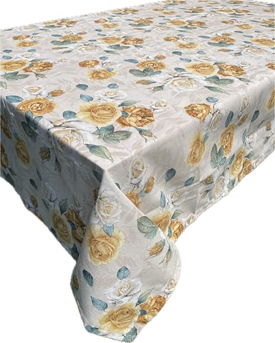 1KDreams Tischdecke – Tischdecke mit Blumenmuster – gelbe und weiße Rosen – elegante Tischdecke – Made in Italy (Gelb, 130 x 300 cm) von 1KDreams