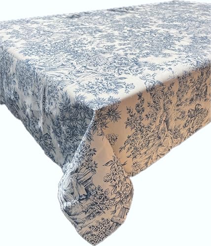 1KDreams Tischdecke Toile de Jouy, Tischdecke mit romantischem Vintage-Motiv mit Blumen und alten Figuren. Made in Italy (Blau, 130 x 180 cm) von 1KDreams