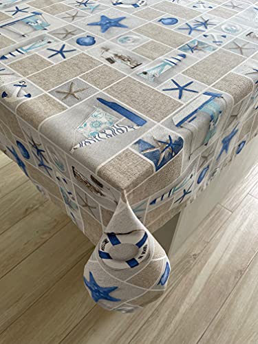 1KDreams Tischdecke aus Baumwolle, rechteckig, für den Tisch. Meer, Schiffe, Leuchtsterne und Anker dekorieren den Stoff. Shabby Chic, modern, sommerlich und exotisch. 130x180 cm 1KDreams Tischdecke aus Baumwolle, rechteckig, für den Tisch. Meer, Schiffe, Leuchtsterne und Anker dekorieren den Stoff. Shabby Chic, modern, sommerlich und exotisch. 130x180 cm von 1KDreams