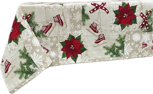 1KDreams Weihnachtstischdecke aus Baumwolle. Raffiniertes und modernes Design. Shabby Chic im modernen Stil. Hergestellt in Italien. (130 x 180 cm) von 1KDreams