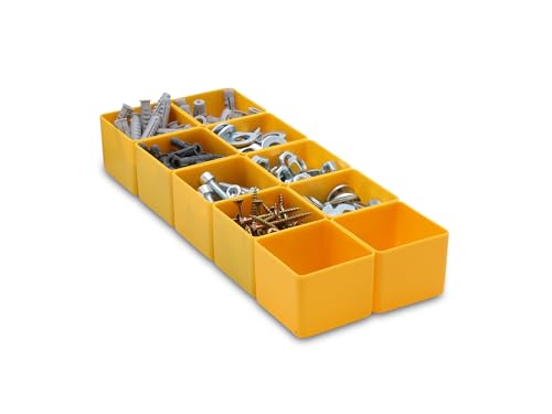 1a-TopStore 10 Stk. Einsatzkästen Einsatzboxen Schubladen-Einsatzkasten Sortierboxen, 32 Größen, 5 Farben (gelb, 49x49x40 mm) von 1a-TopStore