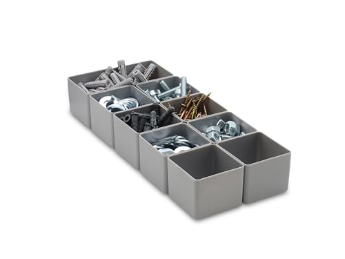 1a-TopStore 10 STK. Einsatzkästen Einsatzboxen Schubladen-Einsatzkasten Sortierboxen, 32 Größen, 5 Farben (grau, 49x49x40 mm) von 1a-TopStore