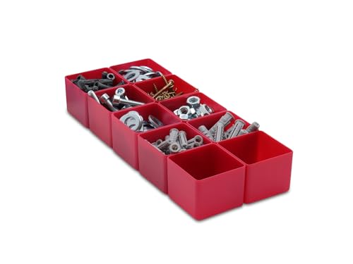 1a-TopStore 10 STK. Einsatzkästen Einsatzboxen Schubladen-Einsatzkasten Sortierboxen, 32 Größen, 5 Farben (rot, 49x49x40 mm) von 1a-TopStore