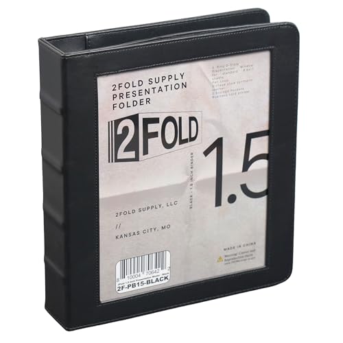 2Fold Ringbuch mit 3 Ringen, 3,8 cm mit transparenter Vordertasche, Premium-PU-Leder-Präsentationsbuch – zusätzliche Aufbewahrungstaschen für Bürobedarf, Visitenkartenhalter und integriertem von 2Fold