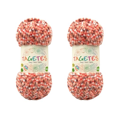 (2 x 75 gr 198 yds) Tagetes Velvet Chenille Garn Mehrfarbig (buntes Muster) (100 gr 132 yds + 50 gr 66 yds) Babydeckengarn, Amigurumi-Garn, Häkel- und Strickgarn super sperrig weich von 2K Textile
