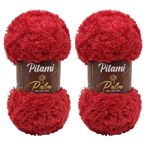 2K Textile Faux Fur Yarn, Kunstfellgarn, Rot, Polyester, 2 x 65 m (2 x 71 yds, 100 g x 2) Grobes Garn von 2K Textile