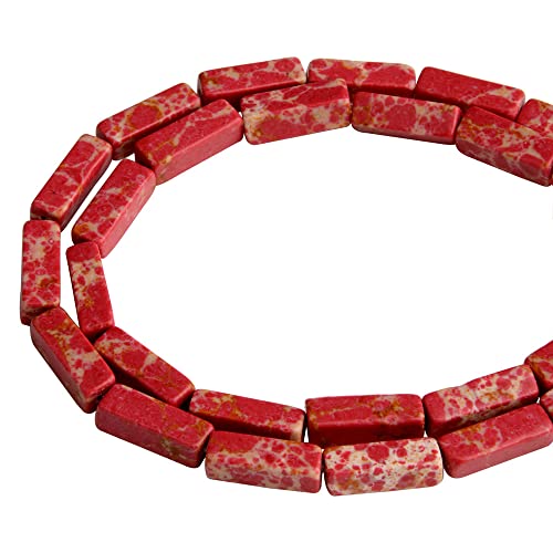 4 x 13 mm Naturstein roter kaiserlicher Jaspis rechteckige Säule Rohr Zylinder Abstandshalter lose Perlen Edelstein für DIY Armbänder Halskette Schmuckherstellung Strang 38 cm (28–30 Stück) von 2TTFishoo