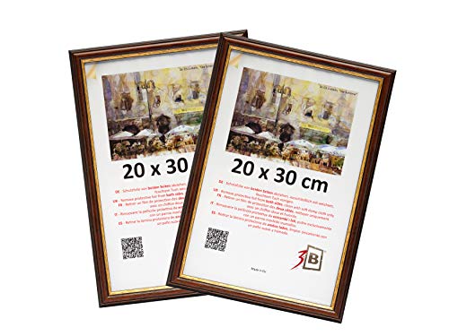 3-B Bilderrahmen BARI RUSTIKAL - 2-Pack - Dunkel Braun/Gold - 20x30 cm - Holzrahmen, Fotorahmen aus exotischem Holz (Ayous), Portraitrahmen mit Acrylglas von 3-B