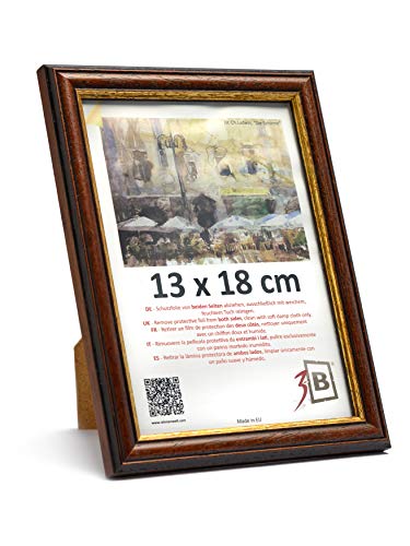 3-B Bilderrahmen BARI RUSTIKAL - Dunkel Braun/Gold - 13x18 cm - Holzrahmen, Fotorahmen aus exotischem Holz (Ayous), Portraitrahmen mit Acrylglas von 3-B