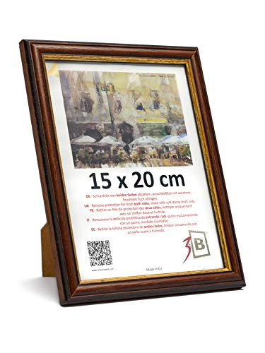 3-B Bilderrahmen BARI RUSTIKAL - Dunkel Braun/Gold - 15x20 cm - Holzrahmen, Fotorahmen aus exotischem Holz (Ayous), Portraitrahmen mit Acrylglas von 3-B