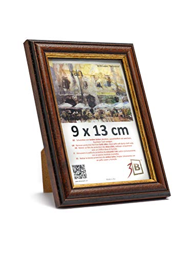 3-B Bilderrahmen BARI RUSTIKAL - Dunkel Braun/Gold - 9x13 cm - Holzrahmen, Fotorahmen aus exotischem Holz (Ayous), Portraitrahmen mit Acrylglas von 3-B