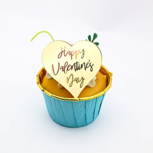 6 x Cupcake-Topper aus Acryl, herzförmig, Valentinstag, Liebe, Valentinstag (Stil 1) von 3 LITTLE DESSERTS
